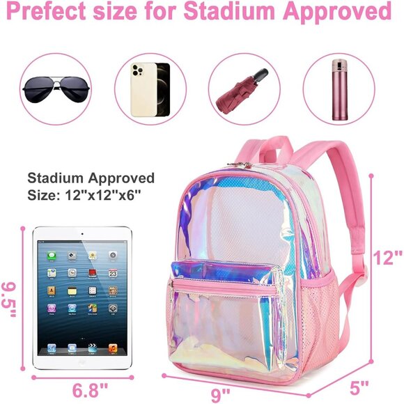 New Beautiful Pink Clear Small Backpack for Girls, Women's (12x12x6) - Picture 2 of 9